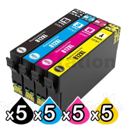 20 Pack Epson 812XL (C13T05E192-C13T05E492) Compatible High Yield Ink Cartridge Combo [5BK,5C,5M,5Y]