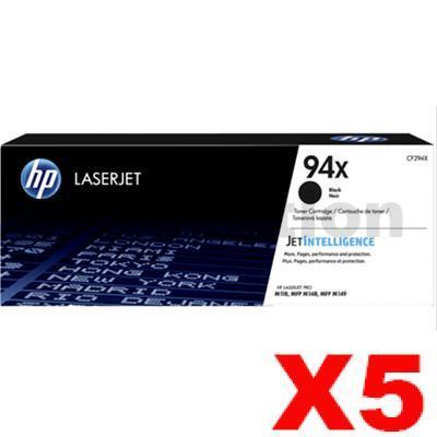 5 x HP 94X CF294X Genuine Black High Yield Toner Cartridge - 2,800 Pages