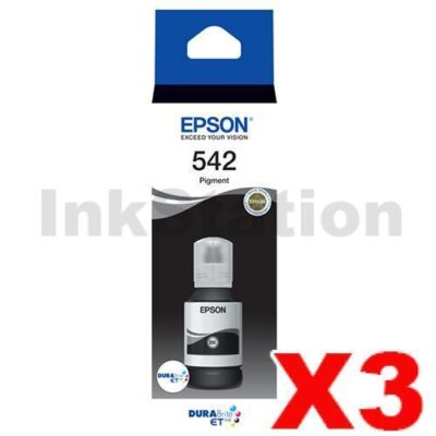 3 x Genuine Epson T542 DURABRite EcoTank Black Ink Bottle C13T06A192