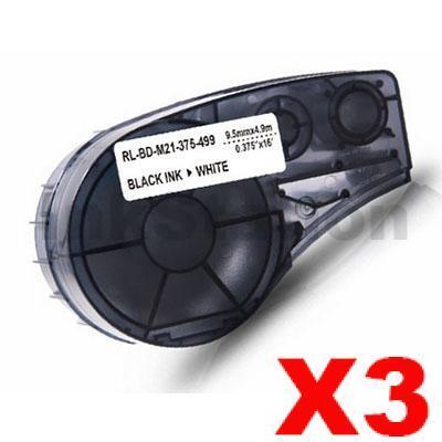 3 x Compatible Brady M21-375-499 Black on White Nylon Label Tape 9.5mm x 4.9m