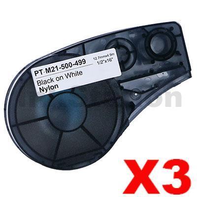 3 x Compatible Brady M21-500-499 Black on White Nylon Label Tape 12.7mm x 4.9m