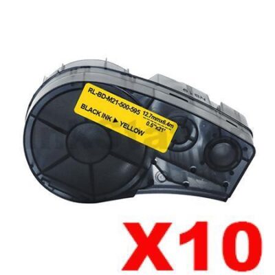 10 x Compatible Brady M21-500-595-YL Black on Yellow Vinyl Label Tape 12.7mm x 6.4m
