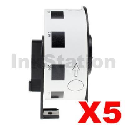 5 x Brother DK-11219 Compatible Black Text on White 12mm Diameter Die-Cut Round Paper Label Roll - 1200 labels per roll