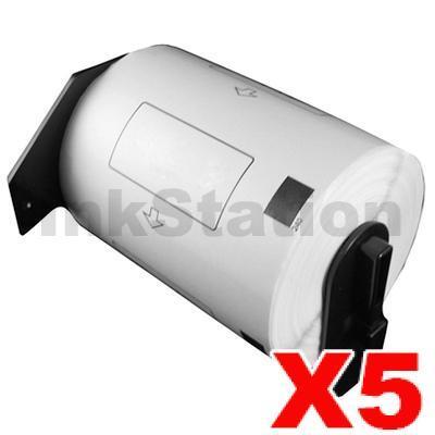 5 x Brother DK-11240 Compatible Black Text on White 102mm x 51mm Die-Cut Paper Label Roll - 600 labels per roll