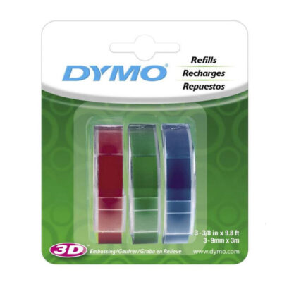 Dymo 1741671 Genuine Red Green Blue Embossing Label Cassette 9mm x 3m [Tri-Pack]