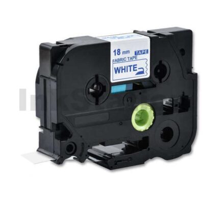 Brother TZe-FA4 Compatible 18mm Blue Text on White Fabric Tape - 3 meters