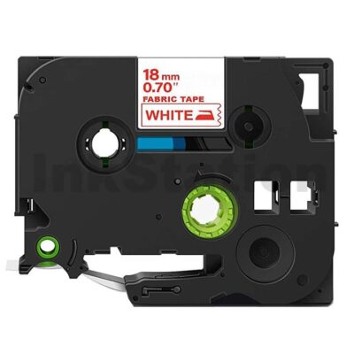 Brother TZe-FA4R Compatible 18mm Red Text on White Fabric Tape - 3 meters