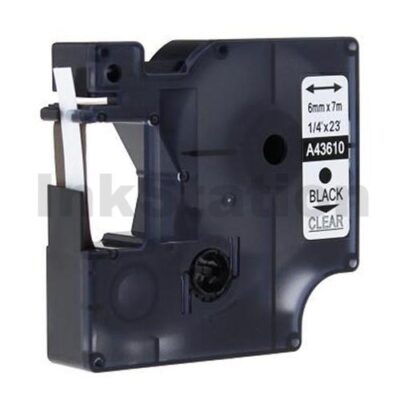 Dymo SD43610 / S0720770 Compatible 6mm Black Text on Clear Label Cassette - 7 meters