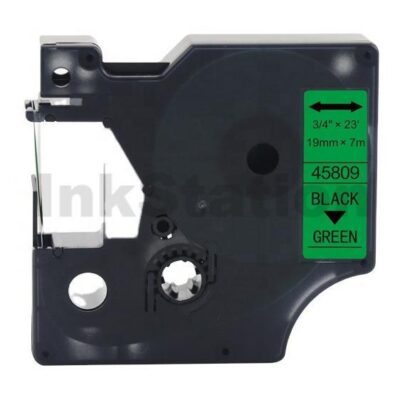 Dymo SD45809 / S0720890 Compatible 19mm Black Text on Green Label Cassette - 7 meters