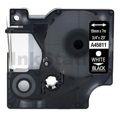 Dymo SD45811 / S0720910 Compatible 19mm White Text on Black Label Cassette - 7 meters