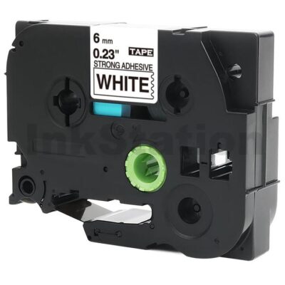 Brother TZe-S211 Compatible 6mm Black Text on White Strong Adhesive Laminated Tape - 8 metres