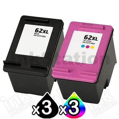 6 Pack HP 62XL Compatible High Yield Inkjet Cartridges C2P05AA + C2P07AA [3BK,3CL]