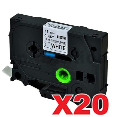 20 x Brother HSe-231 Compatible 11.7mm Black Text on White Heat Shrink Tube Tape - 1.5 meters