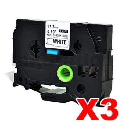 3 x Brother HSe-241 Compatible 17.7mm Black Text on White Heat Shrink Tube Tape - 1.5 meters