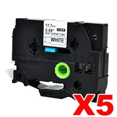 5 x Brother HSe-241 Compatible 17.7mm Black Text on White Heat Shrink Tube Tape - 1.5 meters