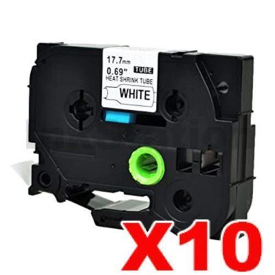 10 x Brother HSe-241 Compatible 17.7mm Black Text on White Heat Shrink Tube Tape - 1.5 meters