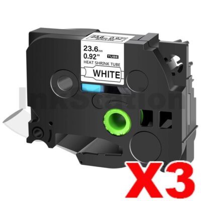 3 x Brother HSe-251 Compatible 23.6mm Black Text on White Heat Shrink Tube Tape - 1.5 meters