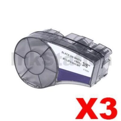 3 x Compatible Brady M21-375-595-WT Black on White Vinyl Label Tape 9.5mm x 6.4m