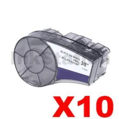 10 x Compatible Brady M21-375-595-WT Black on White Vinyl Label Tape 9.5mm x 6.4m