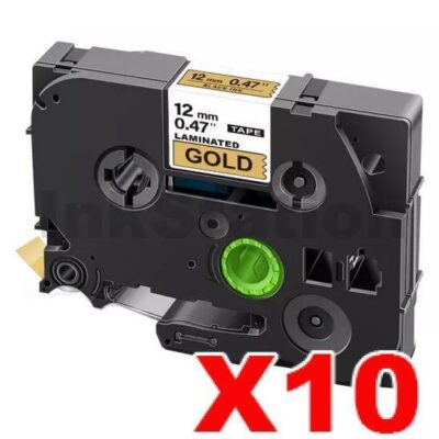 10 x Brother TZe-831 Compatible 12mm Black Text on Gold Laminated Tape - 8 meters