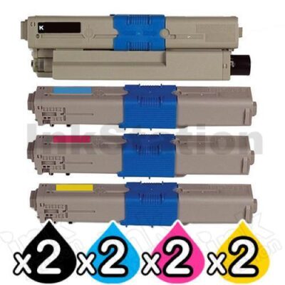 2 Sets of 4 Pack OKI C532DN / MC573DN Compatible Toner Combo (46490612-46490609) [2BK,2C,2M,2Y]