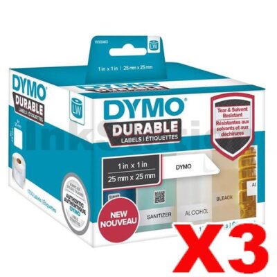 3 x Dymo 1933083 Genuine Durable Industrial White Label Roll 25mm x 25mm - 1700 labels per pack