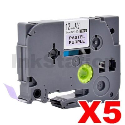 5 x Brother TZe-MQF31 Compatible 12mm Black on Pastel Purple Laminated Tape - 4 metres