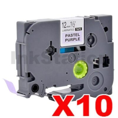 10 x Brother TZe-MQF31 Compatible 12mm Black on Pastel Purple Laminated Tape - 4 metres