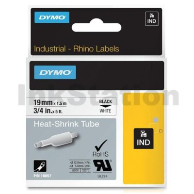 Dymo SD18057 Genuine 19mm Black Text on White Heat-Shrink Tube Industrial Rhino Label Cassette - 1.5 meters