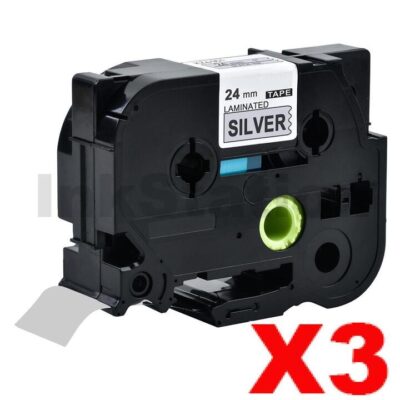 3 x Brother TZe-951 Compatible 24mm Black Text on Silver Laminated Tape - 8 meters