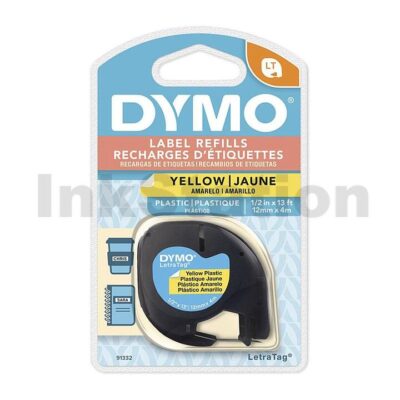 Dymo 91332 Genuine 12mm x 4m Black On Yellow LetraTag Plastic Tape