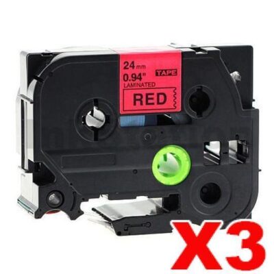 3 x Brother TZe-451 Compatible 24mm Black Text on Red Laminated Tape - 8 meters