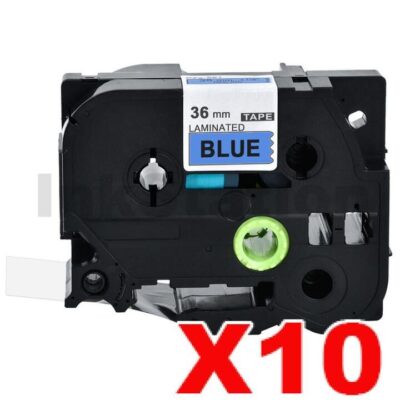 10 x Brother TZe-561 Compatible 36mm Black Text on Blue Laminated Tape - 8 metres
