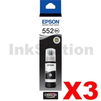 3 x Genuine Epson T552 Claria EcoTank Black Ink Bottle C13T06V192