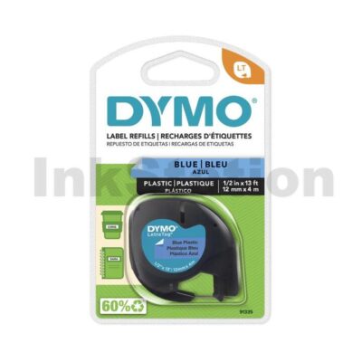 Dymo 91335 Genuine 12mm x 4m Black On Blue LetraTag Plastic Tape