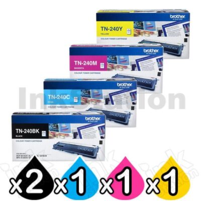5 Pack Brother TN-240 Genuine Toner Cartridges Combo [2BK,1C,1M,1Y]