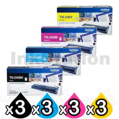 3 Sets of 4-Pack Brother TN-240 Genuine Toner Cartridges Combo [3BK,3C,3M,3Y]