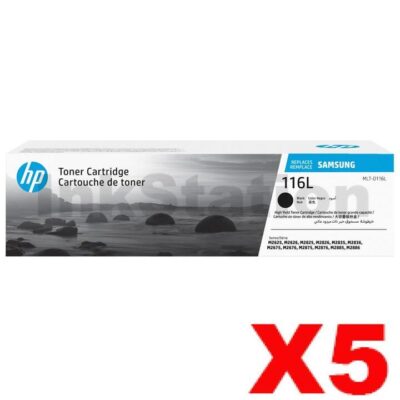 5 x Samsung SLM2825DW/ 2835DW/ 2875FW/ 2885FW (MLT-D116L) Genuine Black High Yield Toner Cartridge SU830A - 3,000 pages
