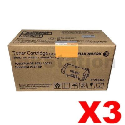 3 x Genuine Fuji Xerox ApeosPort-VII P5021, DocuPrint P475 AP Black High Yield Toner Cartridge (CT203366) - 24,300 pages