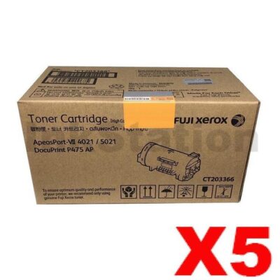 5 x Genuine Fuji Xerox ApeosPort-VII P5021, DocuPrint P475 AP Black High Yield Toner Cartridge (CT203366) - 24,300 pages
