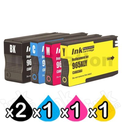5 Pack HP 965XL Compatible High Yield Inkjet Cartridge Combo 3JA81AA - 3JA84AA [2BK,1C,1M,1Y]