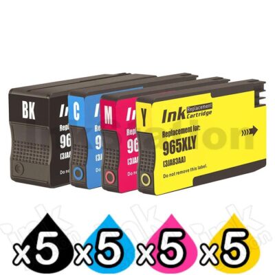 20 Pack HP 965XL Compatible High Yield Inkjet Cartridge Combo 3JA81AA - 3JA84AA [5BK,5C,5M,5Y]