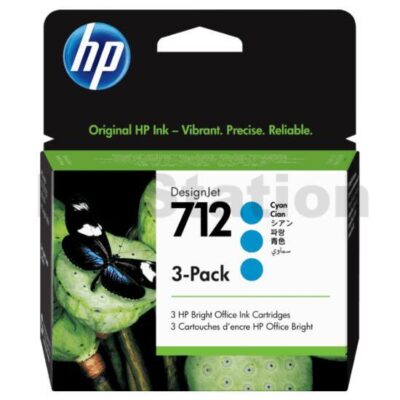 HP 712 Genuine [Tri Pack] Cyan Inkjet Cartridge 3ED77A 29ml each
