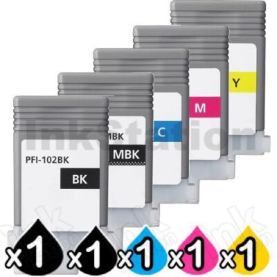 5 Pack Compatible Canon PFI-102 Ink Cartridge Combo [1BK,1MBK,1C,1M,1Y]