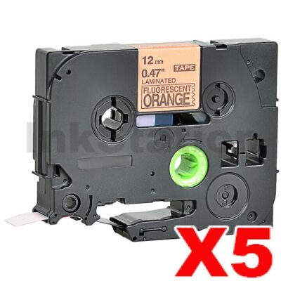 5 x Brother TZe-B31 Compatible 12mm Black Text on Orange Fluorescent Laminated Tape - 5 meters