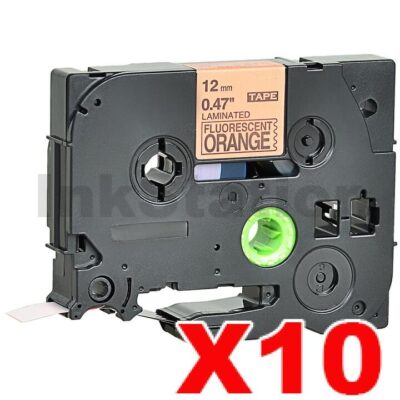 10 x Brother TZe-B31 Compatible 12mm Black Text on Orange Fluorescent Laminated Tape - 5 meters