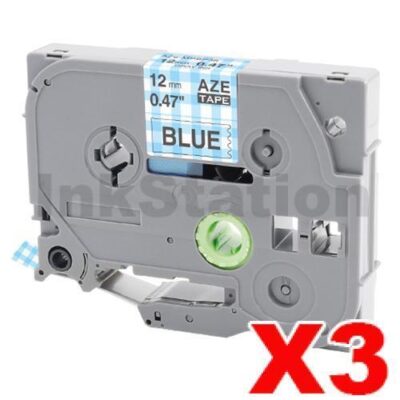 3 x Brother TZe-MPBP36 Compatible 12mm Grey on Blue Plaid Laminated Tape - 4 metres