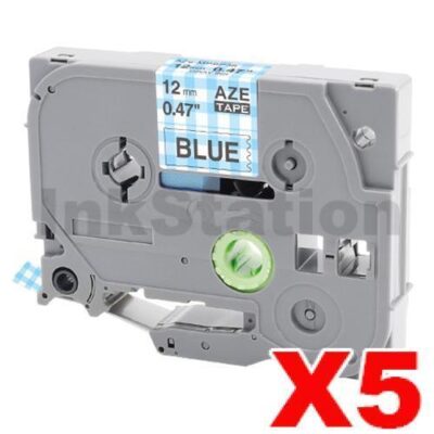5 x Brother TZe-MPBP36 Compatible 12mm Grey on Blue Plaid Laminated Tape - 4 metres