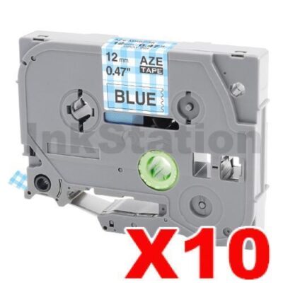 10 x Brother TZe-MPBP36 Compatible 12mm Grey on Blue Plaid Laminated Tape - 4 metres