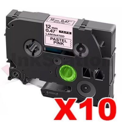 10 x Brother TZe-MQE31 Compatible 12mm Black on Pastel Pink Laminated Tape - 4 metres